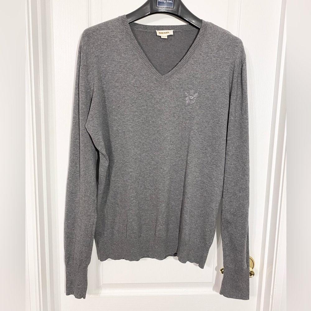 90s Diesel V-Neck Sweater Hong Kong Made Vintage Gray Men’s XXL